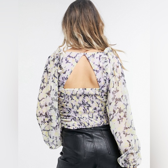 FREE PEOPLE | Mabel Structured Blouse w/ Lace-up Front   | Floral Lilac Combo |S - Picture 8 of 12